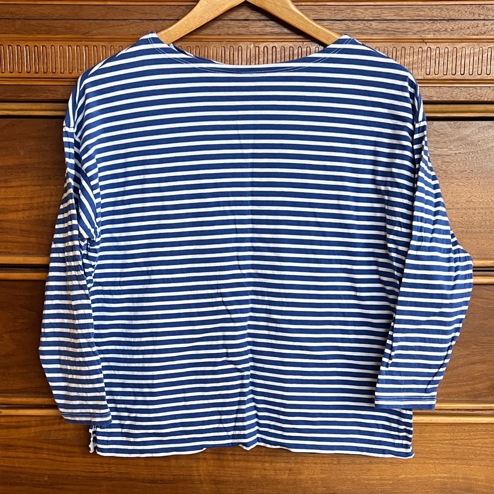AYR Blue and White Stripe 3/4 Sleeve Boat Neck French Girl Top
